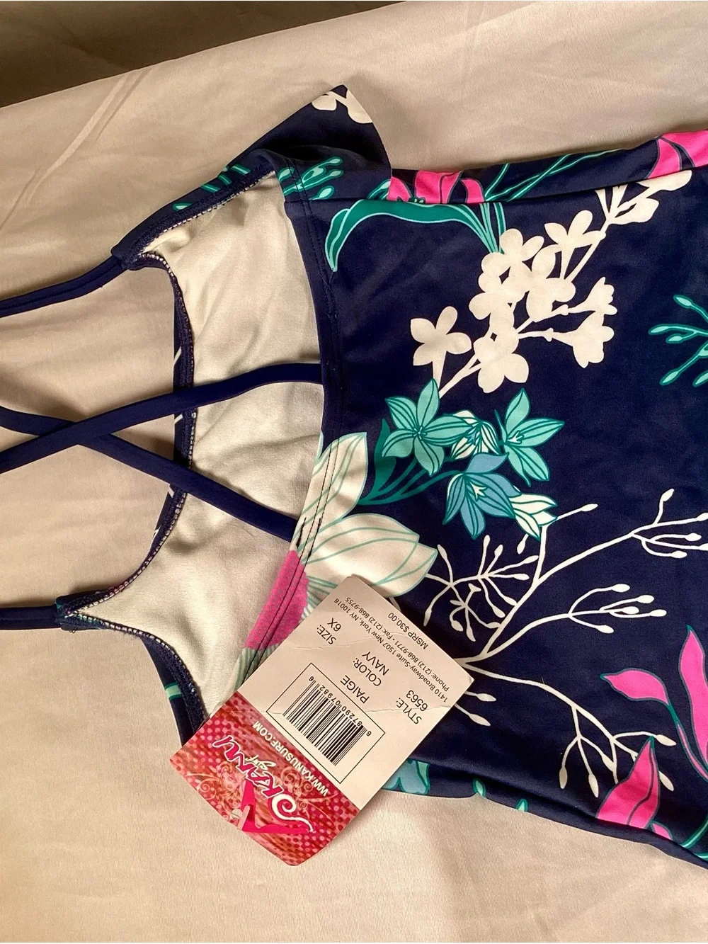 KANU SURF Girls Navy Floral Tankini with Teal & Pink Accents